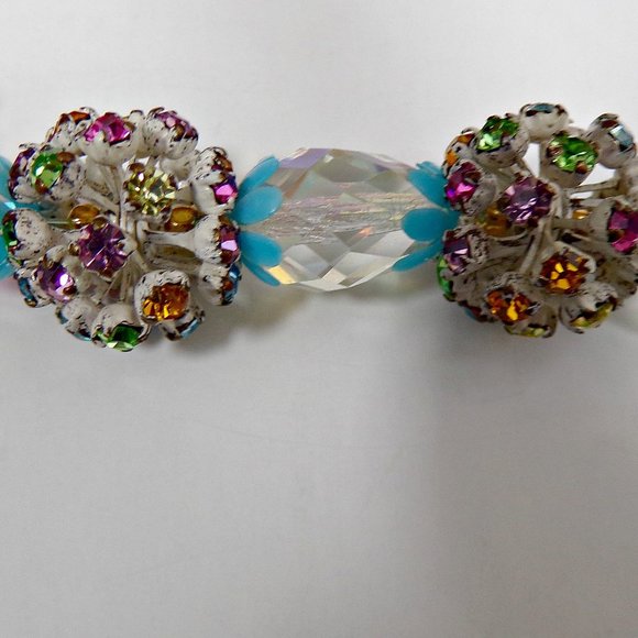 AB Crystals Pink Blue Petals Rhinestone Necklace - Picture 3 of 5